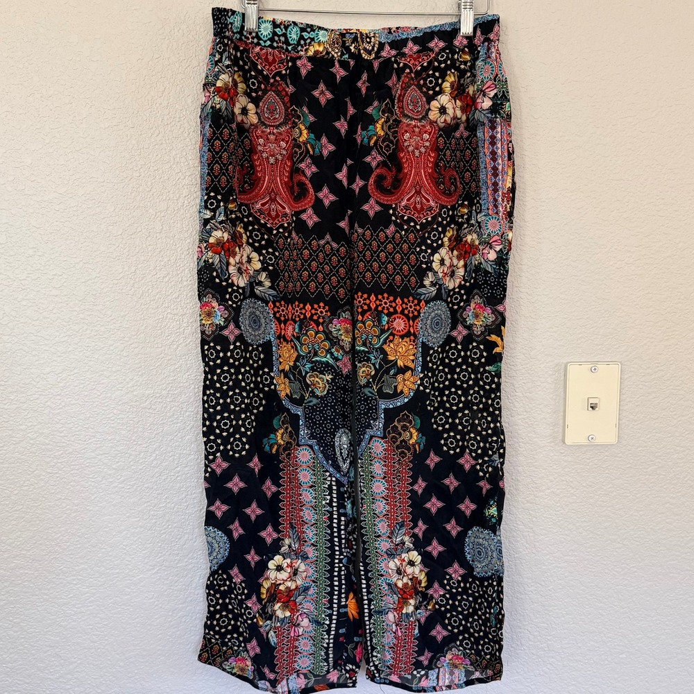 Shana Womens Size M Boho Patchwork Print Wide Leg Pants Viscose Maximalist